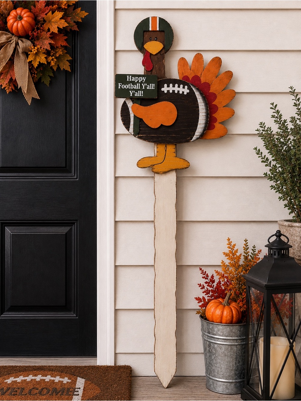 Robert Stanley Fall Happy Football Y’all Turkey Yard Stake Wood Sign Home Decor‎